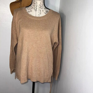 Dip, wool blend size large stretchy lace up tan sweater ￼